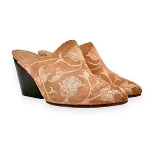 Huma Blanco Anthropologie Dorotea Rose Pink Floral Embroidered Suede Mules sz 36